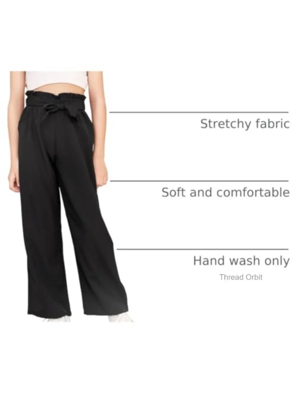 Girls Paper Bag Waist Wide Leg Pants with Belt